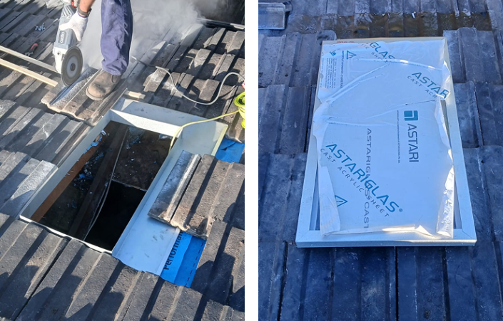 Roof flashing repair on tiled roof
