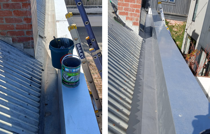 Roof flashing repair on tiled roof