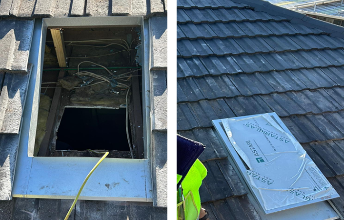 Roof vent repair on tiled roof